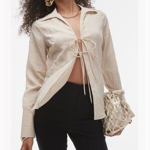 Topshop Cream Tie-Front Blouse